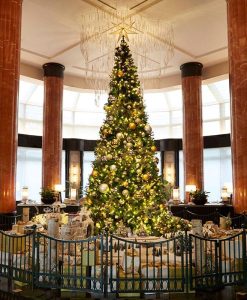 Cây thông Noel Full PE 3m trang trí sảnh khách sạn sang trọng